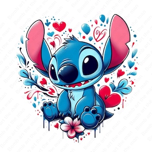 stitch love clipart, stitch png, cute stitch design, love png, instant download