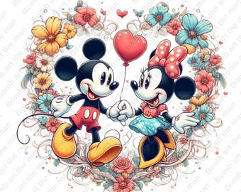 Mickey Mouse and Minnie Mouse clipart, Mickey family png, Mickey Love png, instant download