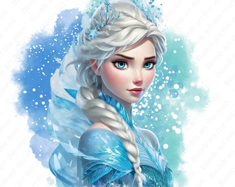 Prinses Elsa clipart, Frozen png, Frozen Princess clipart, Elsa png, aquarel achtergrond, instant download