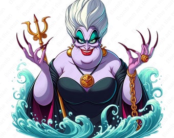 Villain ursula clipart, princess ariel png, sea witch png, high quality design, instant download
