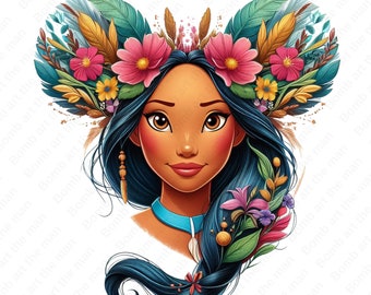 princess pocahontas clipart, princess pocahontas png, mouse ear design, instant download