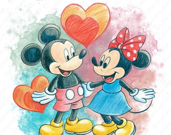 mickey mouse and minnie mouse clipart, mickey family png, mickey love png, cartoon png, instant download