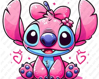 cute stitch angel clipart, stitch angel png, stitch pink clipart, instant download