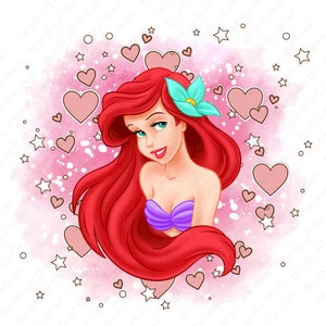 Princess ariel png, the little mermaid clipart, watercolor background, instant download