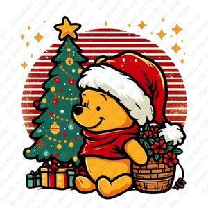 winnie the pooh christmas clipart, winnie the pooh png, cute christmas clipart, transparent design, instant download
