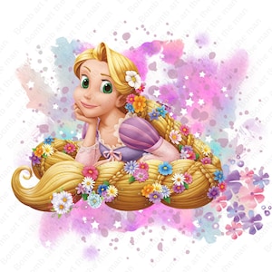 Princess Rapunzel clipart, Tangled png, Princess Rapunzel png, watercolor background, instant download