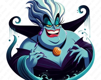 Clipart della cattiva Ursula, png della principessa Ariel, png della strega del mare, design della Sirenetta, download immediato