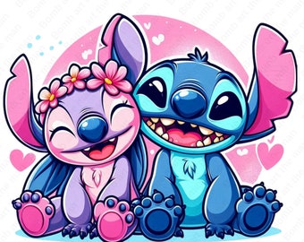 stitch and angel png, stitch and angel clipart, stitch love design, instant download