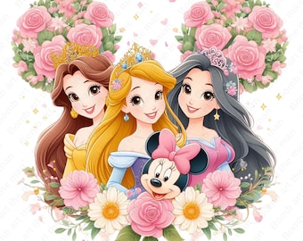 Princess clipart, cartoon princess png, all princess design, mouse ear design, instant download