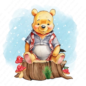 Winnie the pooh clipart, Winnie the pooh png, watercolor background, instant download