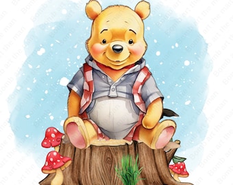 Winnie the pooh clipart, Winnie the pooh png, watercolor background, instant download