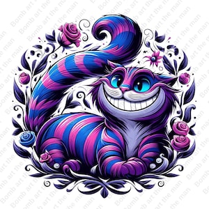 The cheshire cat clipart, alice in wonderland png, transparent design, instant download