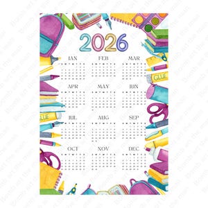 2026 Calendar, 2026 Printable calendar, Calendar png, instant download