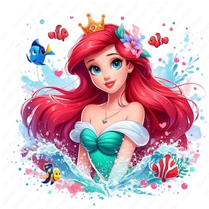 Princess Ariel png, The Little Mermaid clipart, cute princess clipart, instant download