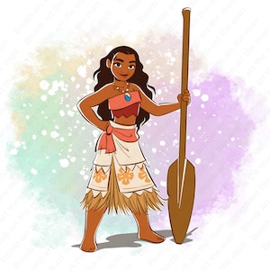 princess moana clipart, cute moana png, watercolor background, instant download