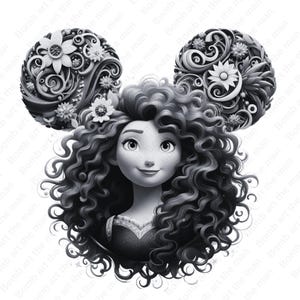 Princess Merida clipart, Brave png, merida png, black and white design, instant download