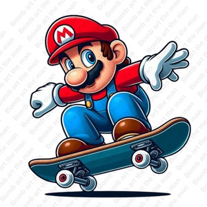 Super mario skate clipart, super mario png, transparent design, instant download