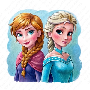 anna and elsa png, cute frozen clipart, frozen princess clipart, instant download