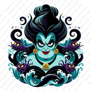 villain ursula clipart, princess ariel png, sea witch png, the little mermaid design