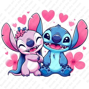 stitch and angel png, stitch and angel clipart, stitch love design, instant download