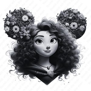 Princess Merida clipart, Brave png, merida png, black and white design, instant download