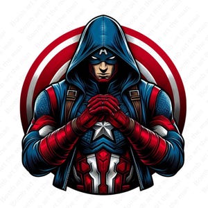 Hooded Captain America png, Captain America clipart, transparent design, super hero png, instant download