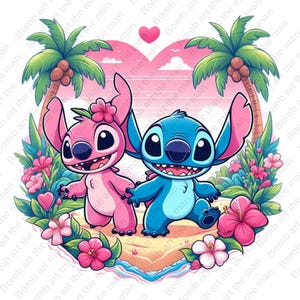 Stitch y ángel png, Stitch y ángel clipart, diseño de amor de Stitch, descarga instantánea