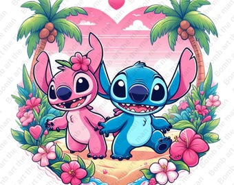 Stitch and Angel png, Stitch and Angel clipart, Stitch love design, instant download