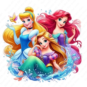 Princesses clipart, Princess png, cartoon princess, cinderella png, ariel png, rapunzel png, instant download
