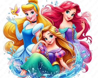 Princesses clipart, All Princess png, Cinderella png, Ariel png, Rapunzel png, instant download
