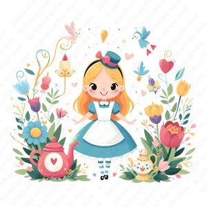Alice in Wonderland png, Alice in wonderland clipart, Alice png, Cute alice design, instant download