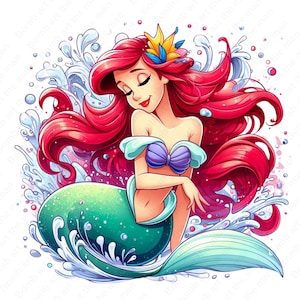 Princess ariel png, the little mermaid clipart, cute princess clipart, instant download