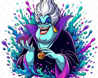 Clipart della cattiva Ursula, png della principessa Ariel, png della strega del mare, design della Sirenetta, download immediato