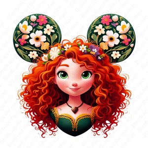 Princess Merida clipart, Brave png, merida png, mouse ear design, instant download