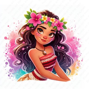 princess moana clipart, moana png, cute moana design, color splash background, instant download