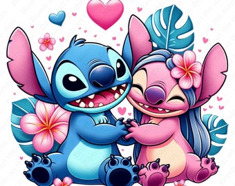 Stitch and Angel png, Stitch and Angel clipart, Stitch Love design, instant download
