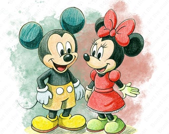 mickey mouse and minnie mouse clipart, mickey family png, mickey love png, instant download
