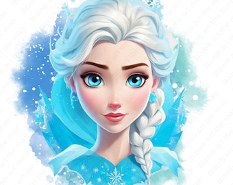 Prinses Elsa clipart, Frozen png, Frozen Princess clipart, Elsa png, aquarel achtergrond, instant download