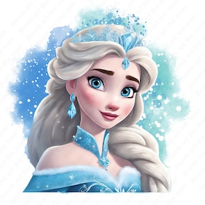 frozen princess clipart, princess elsa png, frozen png, watercolor background, instant download