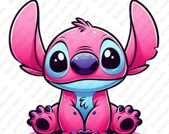 Puede incluir: Un personaje de dibujos animados rosa con grandes ojos azules y una nariz azul. El personaje está sentado con los brazos levantados y tiene un contorno azul claro.