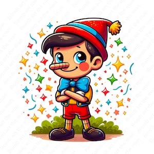 cute pinocchio clipart, pinocchio png, cute fairytale character, instant download