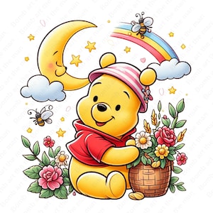 Winnie the pooh clipart, Winnie the pooh png, cute cartoon design, instant download