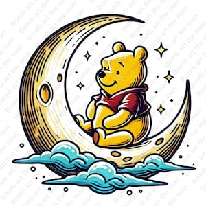 Ursinho Pooh na Lua clipart, Ursinho Pooh png, clipart de urso fofo, design transparente, download instantâneo