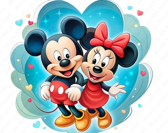 Mickey Mouse and Minnie Mouse clipart, Mickey family png, Mickey love png, instant download