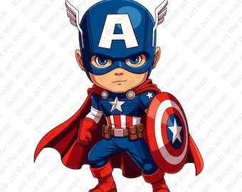 Captain America baby clipart, cute captain america png, cute hero png, transparent image, instant download