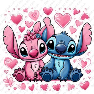 stitch and angel png, stitch and angel clipart, stitch love design, instant download