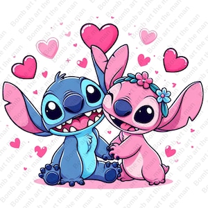 stitch and angel png, stitch and angel clipart, stitch love design, instant download