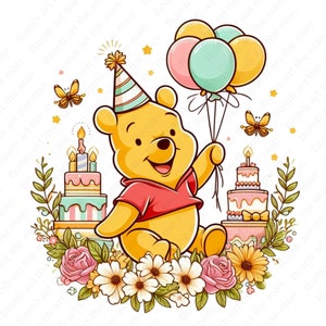 Winnie the pooh birthday clipart, Winnie the pooh png, cute birthday design, instant download