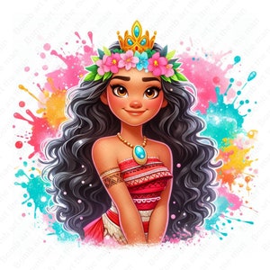 princess moana clipart, moana png, cute moana design, color splash background, instant download