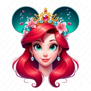the little mermaid clipart, princess ariel png, mouse ear design, instant download
